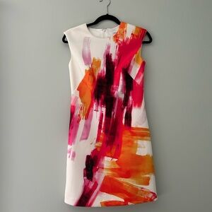 Calvin Klein Pink and Orange Sheath Midi Dress